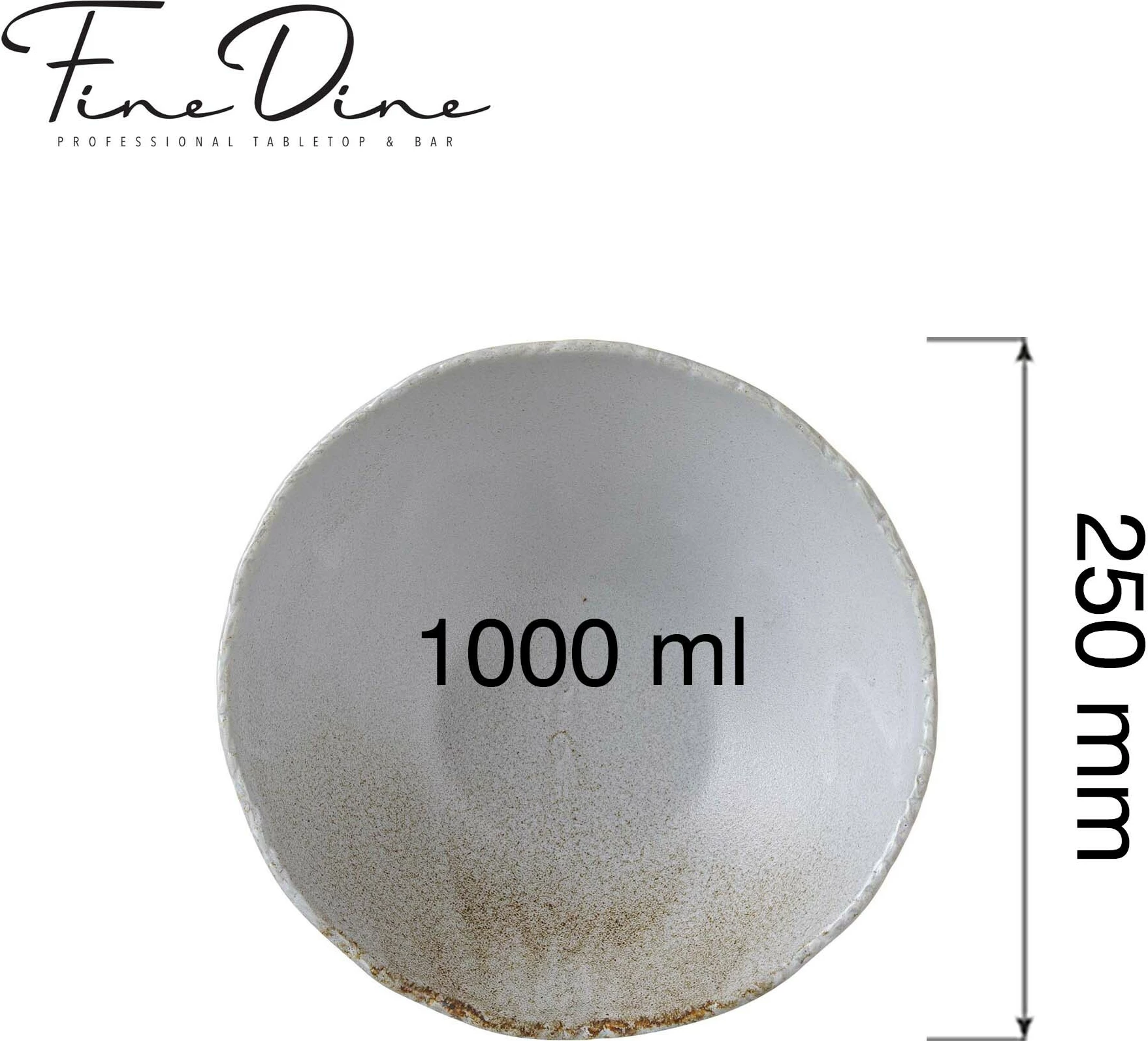 Tas buffet Fine Dine Stark Ø250 mm, 1000 ml, porcelan i vitrikuar, set 3 copë, gri