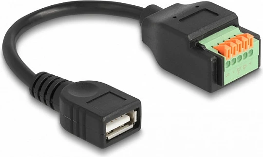Kabllo adapter USB DeLOCK USB 2.0, USB-A femër në bllok terminal 5-pin, 15 cm, e zezë