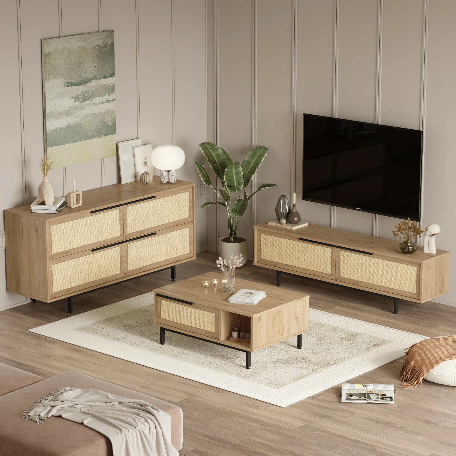 Set mobiljesh për dhomë dite Hanah Home, ON20-SU, ngjyrë lisi