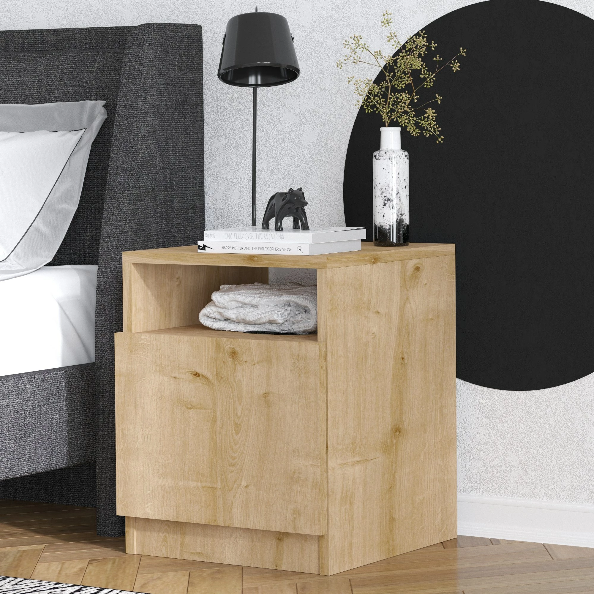 Komodinë natës Hanah Home, Hope, ngjyrë lisi safir