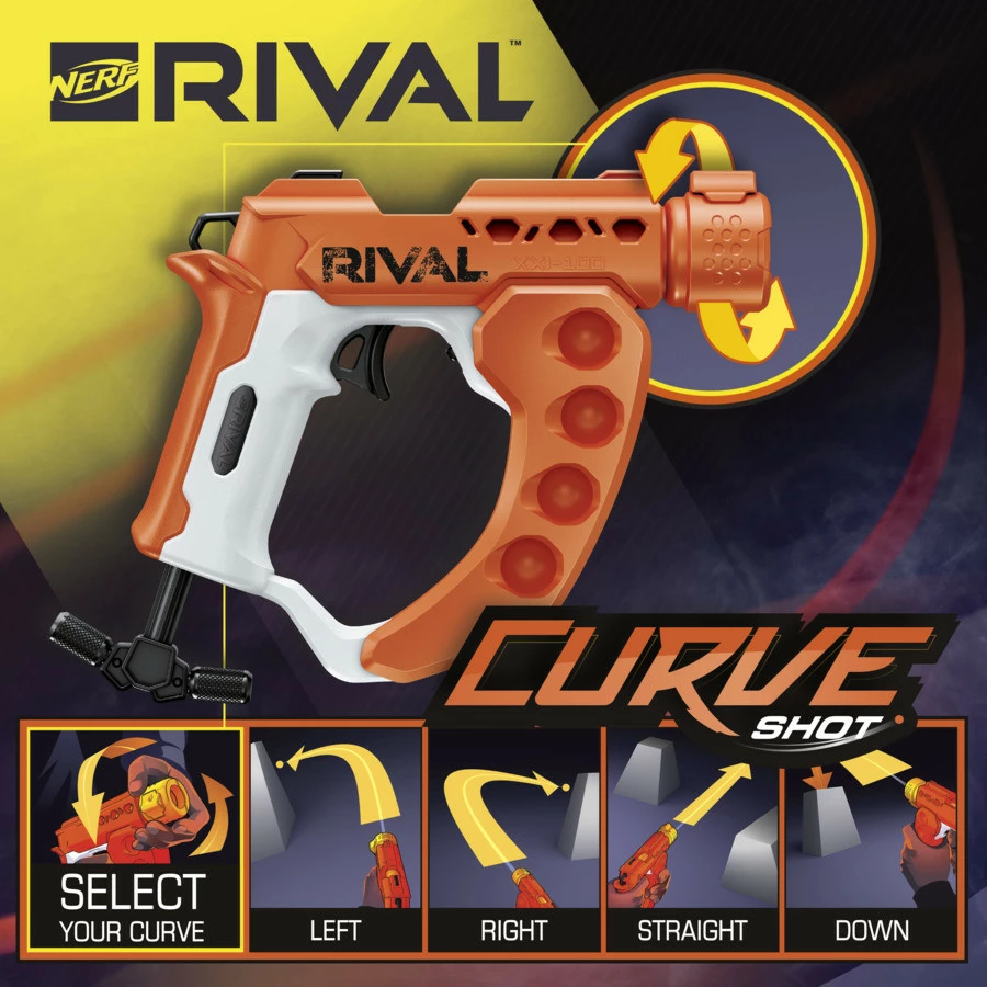 Blaster lodër Nerf Rival Curve Shot Flex XXI-100, 90 FPS, 5 toptha, portokalli/bardhë