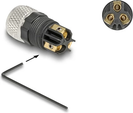 Konektor DeLOCK M8 A-coded 3-pin femër, cross-connector, IP67, metal, zi/argjend