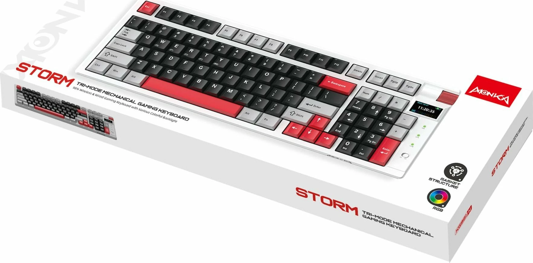 Tastierë gaming mekanike Marvo Monka Storm KG991W 75% Tri-Mode RGB, gri