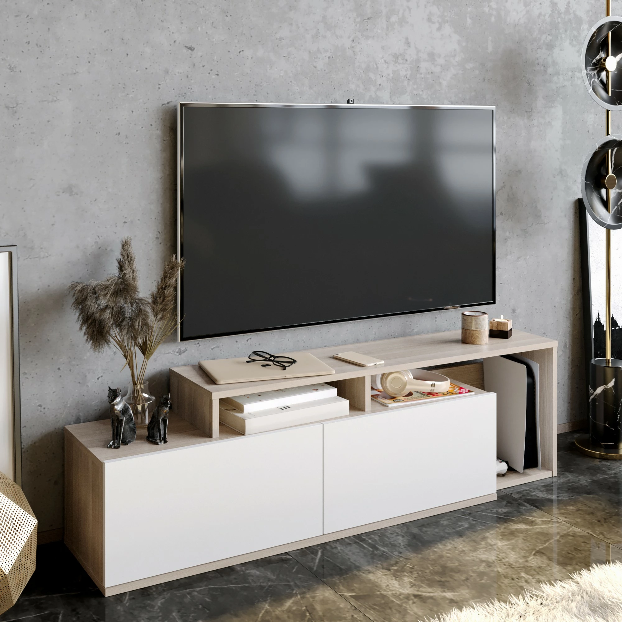 Komodë TV Hanah Home Nexera, ngjyrë Cordoba dhe e bardhë