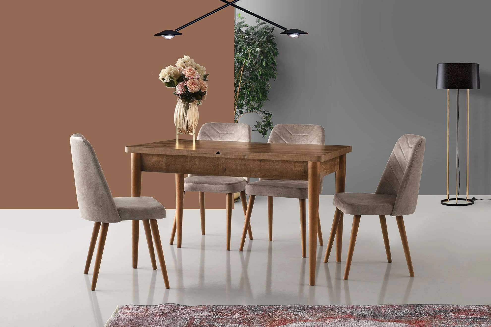 Set karrigesh (4 copë), Hanah Home, Dallas 555 V4, ngjyrë arre dhe bezhë