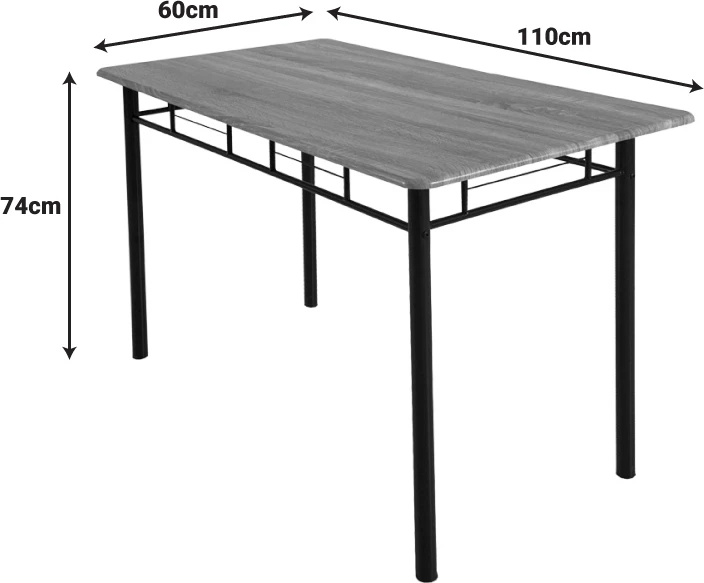 Tavolinë me karrige Roza II, set 5 copë, MDF, këmbë metalike, ngjyrë gri, 110x60x74cm