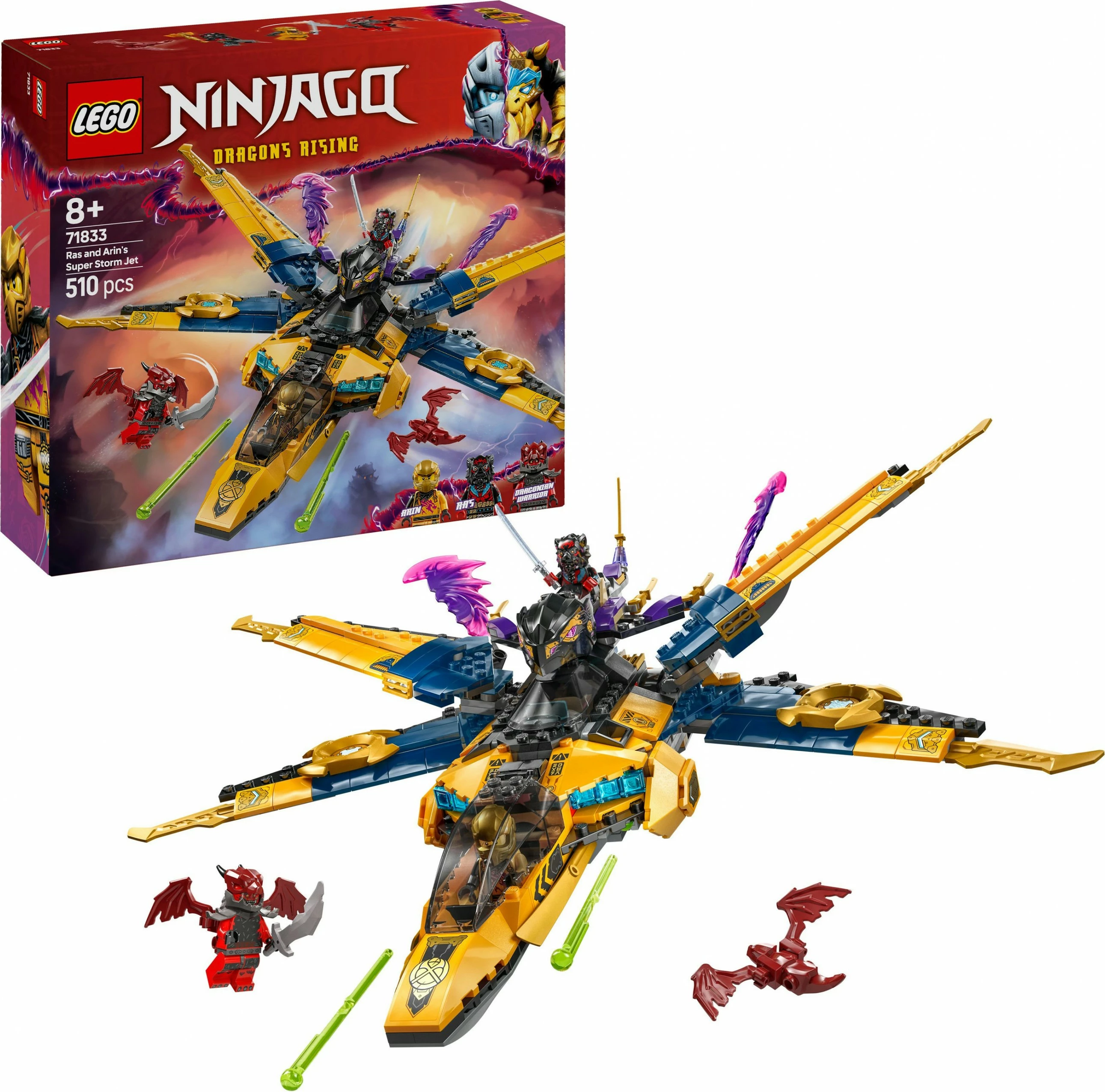Set ndërtimi LEGO Ninjago 71833 Ras & Arin Super Storm Jet, 510 pjesë, multikolor