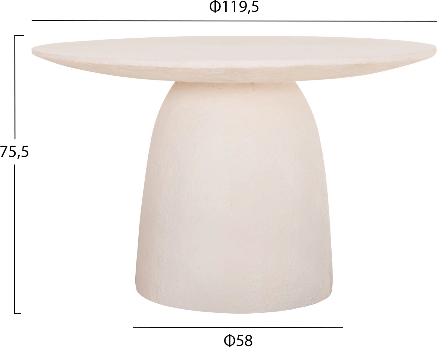 Tavolinë ngrënieje e rrumbullakët SEPPO, fibër-cement, e bardhë, FH18154.02, 119.5x75.5cm