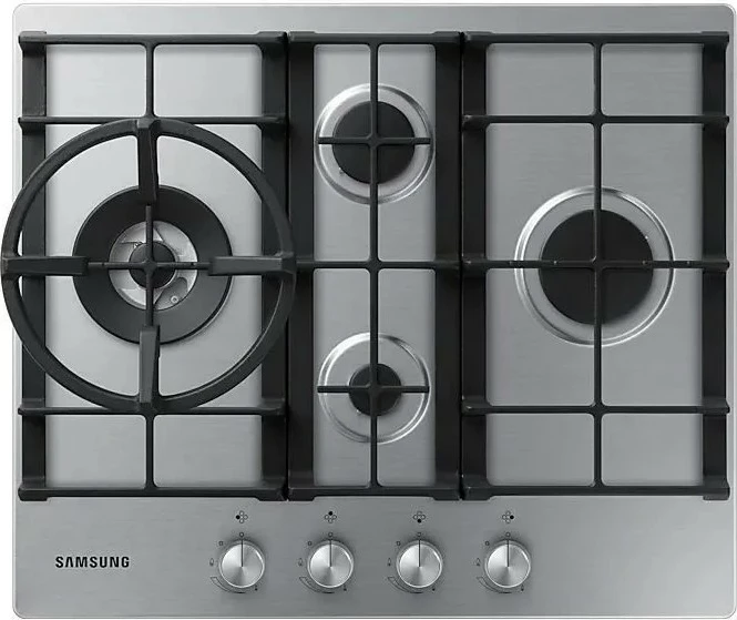 Pianurë gazi e inkastruar, Samsung NA64H3041BS/L1, 4 djegës, 10.3 kW, ndezje elektrike, grila gize, mbajtëse Wok, argjendtë Inox