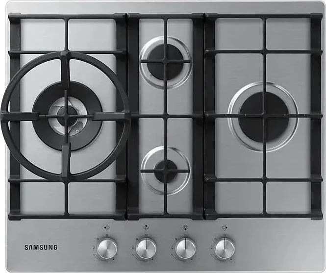 Pianurë gazi e inkastruar, Samsung NA64H3041BS/L1, 4 djegës, 10.3 kW, ndezje elektrike, grila gize, mbajtëse Wok, argjendtë Inox 6