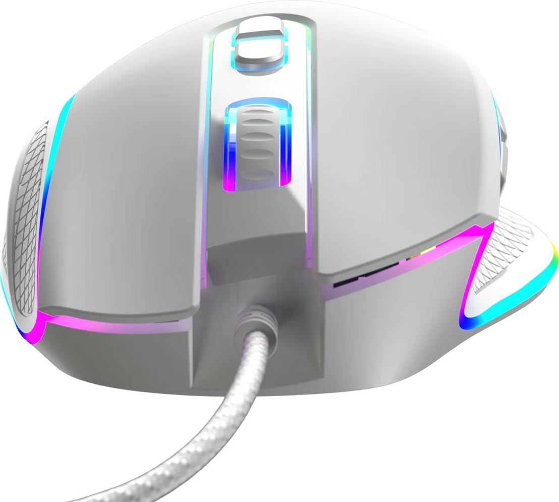 Maus MODECOM Volcano Veles, me kabllo USB, optik, RGB, 800-12800 DPI, 8 butona, bardhë