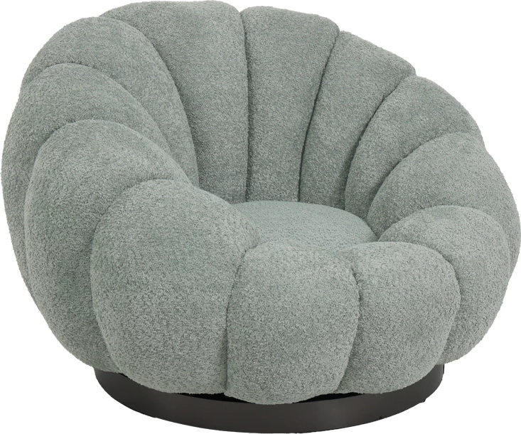 Karrige rrotulluese Nester, pëlhurë boucle, ngjyrë e gjelbër e çelët, 98x97x69cm