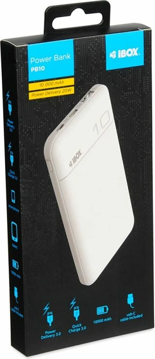 Power bank iBox PB10 10000 mAh, e bardhë