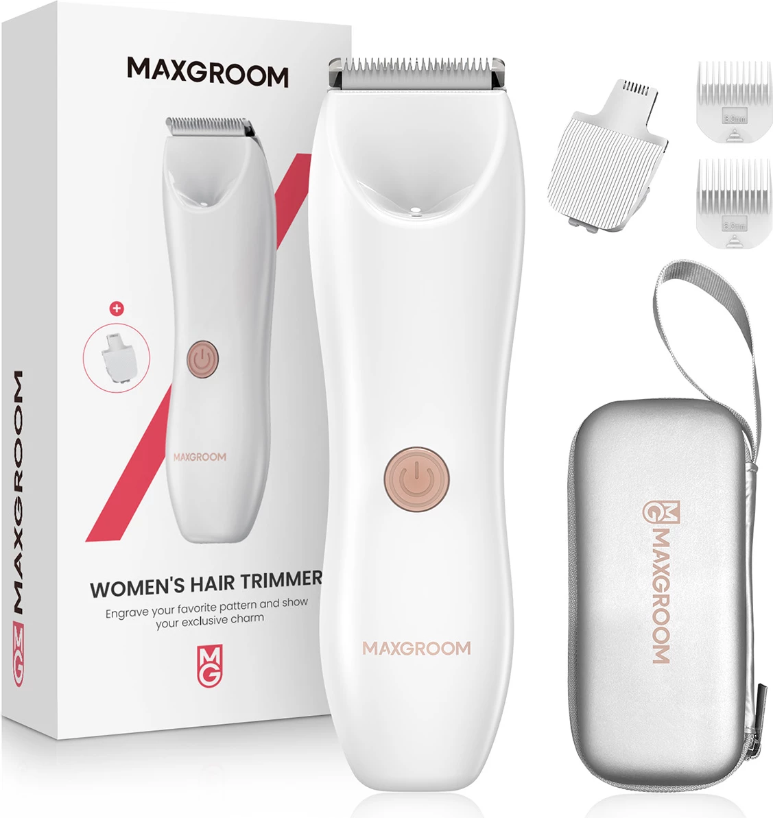 Makinë rroje MAXGROOM M-9082 (RFCD-9082) 2-në-1 për trup dhe fytyrë, 600mAh, USB-C, IPX7, dritë LED, set me koka zëvendësuese/krehra/kabllo, e bardhë