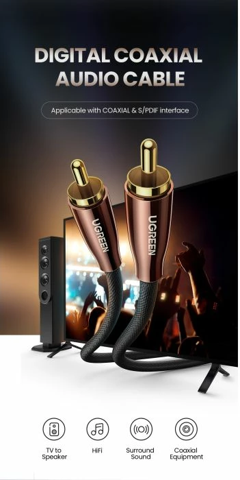 Kabllo koaksiale S/PDIF UGREEN 40299 3 m, polybag, e zezë