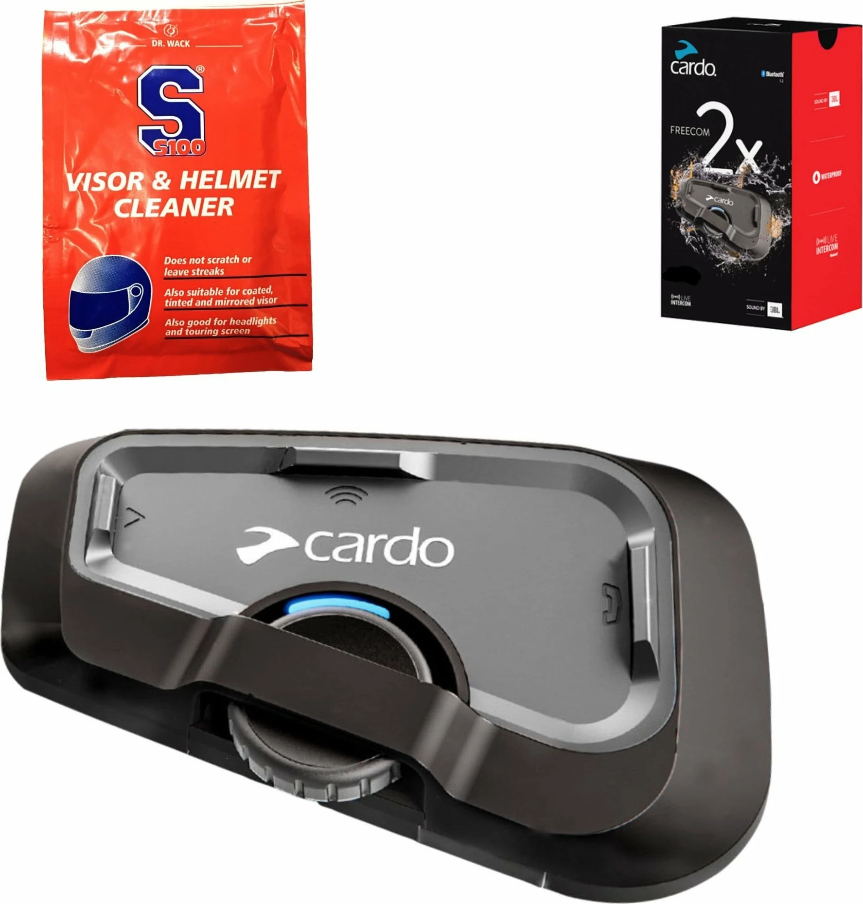 Interkom Bluetooth për helmetë motoçiklete Cardo Freecom 2X, JBL 40mm, Bluetooth 5.2, 800 m, i zi, set për 1 helmetë