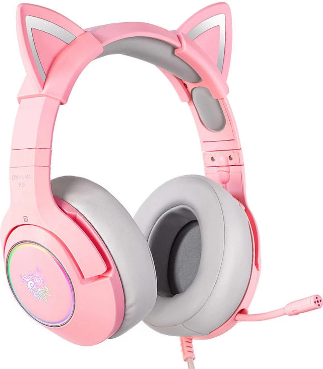 Kufje gaming ONIKUMA K9 me mikrofon, RGB, 3.5mm, Rozë, me veshë maceje