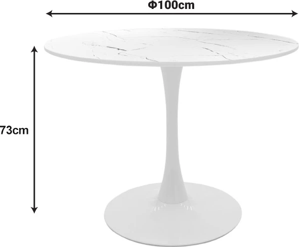 Tavolinë me karrige Balou-Caron, set 5 copë, ngjyrë mermeri të bardhë-natyrale, D100x73cm