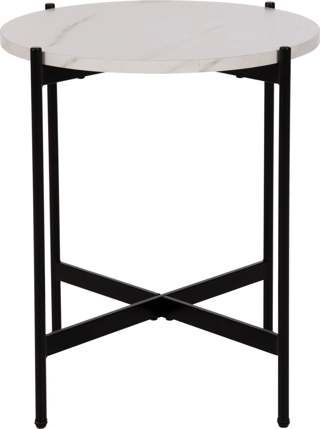 Tavolinë anësore FH9589.05 MDF mermer i bardhë-bazë metalike e zezë Φ50x55Hcm