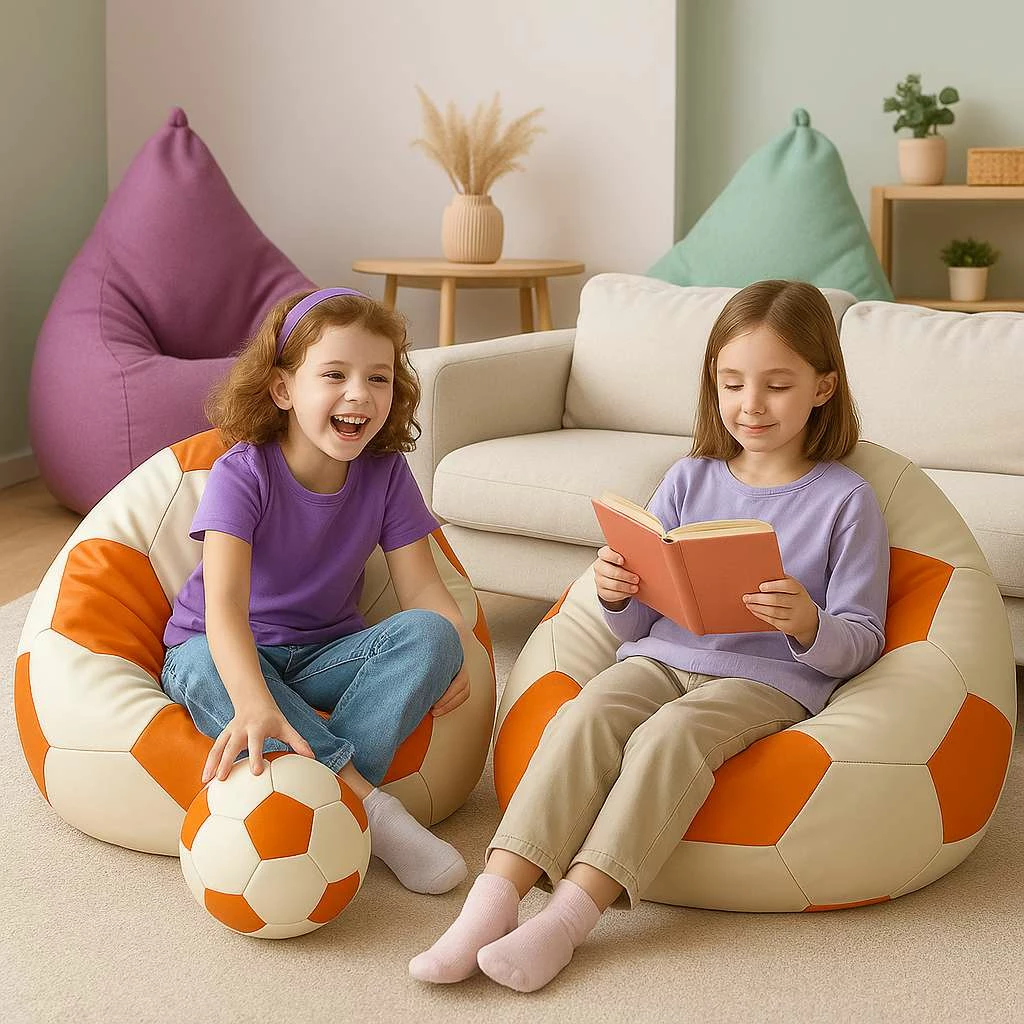 Puf futbolli i vogël, lëkurë PU, portokalli dhe bardhë, Atelier del Sofa