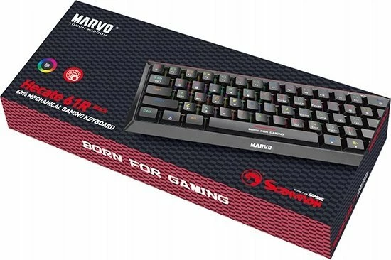 Tastierë gaming Marvo KG962G EN-R 60% mekanike me switche të kuq, RGB, USB, e zezë