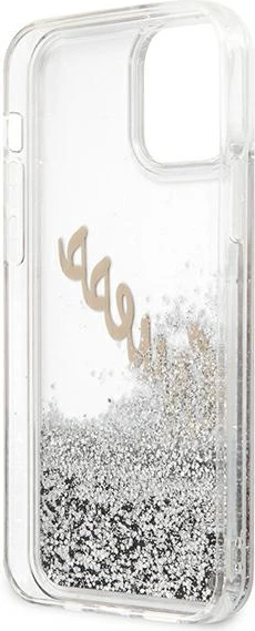 Mbështjellës Guess GUHCP12LGLVSSI për iPhone 12 Pro Max 6.7", Glitter Liquid Vintage, argjendtë