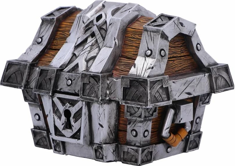 Kuti dekorative thesar NEMESIS NOW Silverbound Treasure Chest (World of Warcraft), rezinë e pikturuar me dorë, argjend/kafe