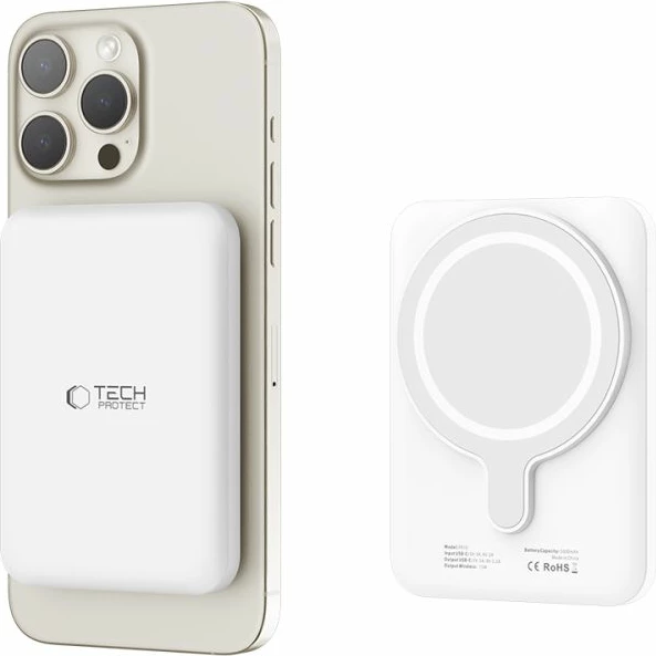 Powerbank Tech-Protect LifeMag PB10, 5000mAh, MagSafe, USB-C, Bardhë