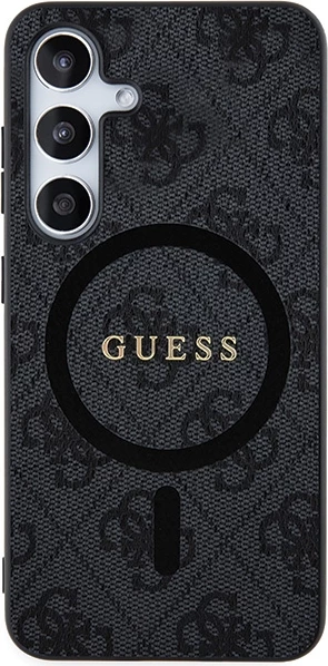Mbështjellës Guess 4G Collection Leather Metal Logo, MagSafe, hardcase TPU/PC me lëkurë eko për Samsung Galaxy S24, i zi