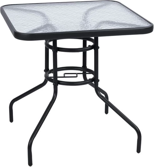 Tavolinë e jashtme katrore FIGO FH5036.01, ngjyrë gri, sipërfaqe tavoline metal-qelqi, 70x70x72H cm