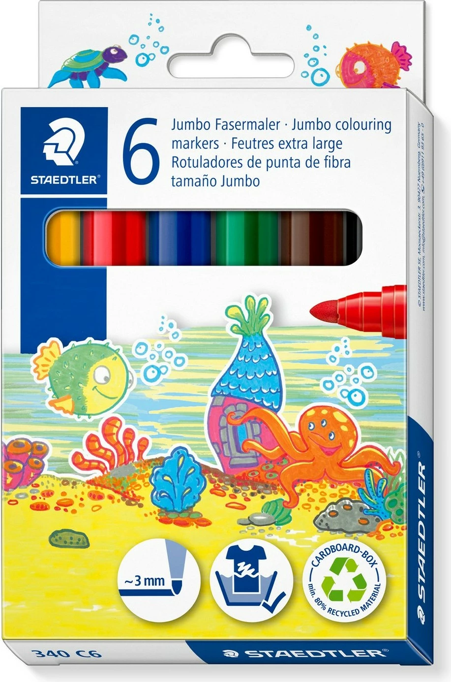 Set lapsa me ngjyra STAEDTLER 340 C6, 6 ngjyra, majë 3mm, multikolor
