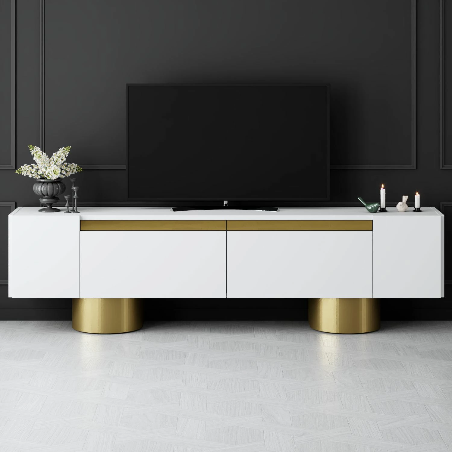 Komodë TV Hanah Home, Bohem, e bardhë dhe ari