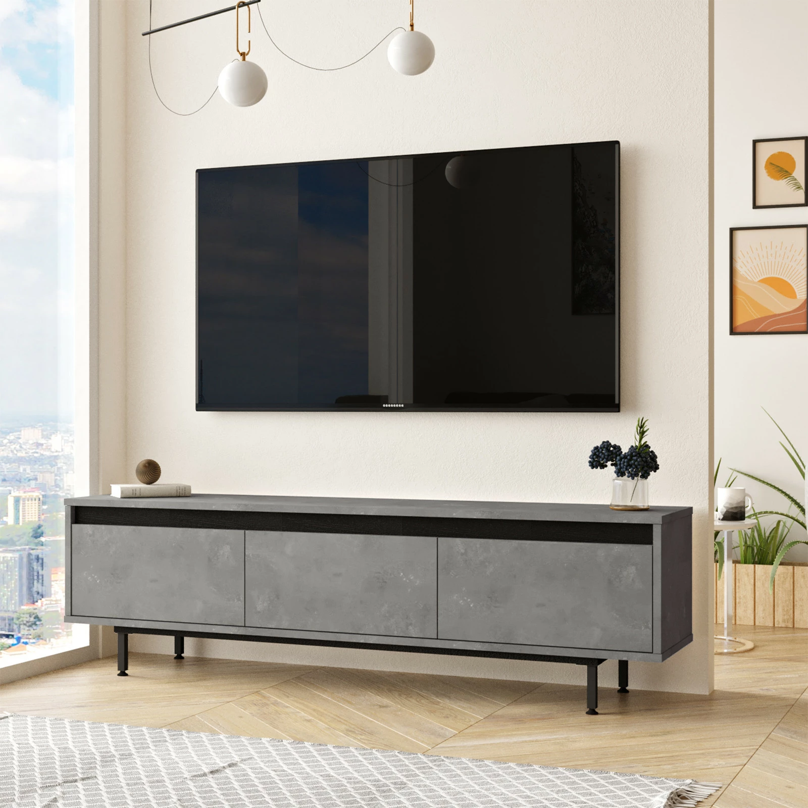 Komodë TV Hanah Home, LV1-RL, ngjyrë argjendi dhe e zezë