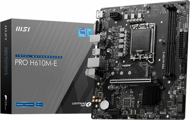 Pllakë amë MSI PRO H610M-E Micro ATX, 2 slote RAM, SATA 3 x4, HDMI/VGA, LAN Gigabit, 2x kabllo SATA