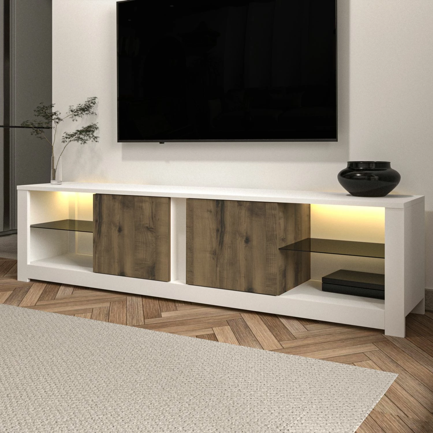 Komodë TV Hanah Home, Aydos, e bardhë dhe lis