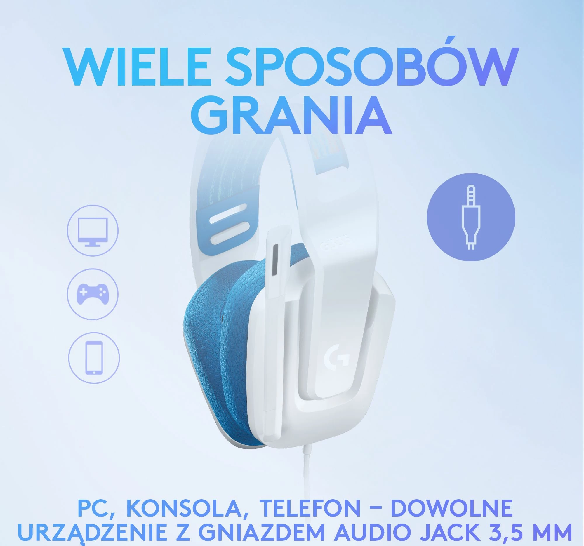 Kufje gaming Logitech G335 981-001018, me kabllo 3.5mm, on-ear, driver 40mm, me mikrofon, e bardhë