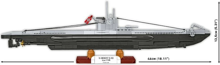 Set blloqesh ndërtimi, Cobi, U-Boat U-52 Type VIIB 4852, 474 elemente, shkallë 1:144, gjatësi 46 cm
