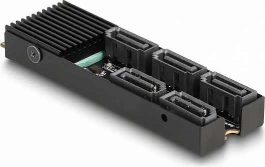 Konverter DeLOCK M.2 2280 Key B+M në 5x SATA III 6Gb/s, me ftohës pasiv, i zi