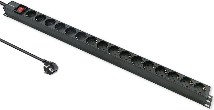 Kasë PDU Qoltec 54605, 16x SCHUKO, 1.8m, për rack, e zezë