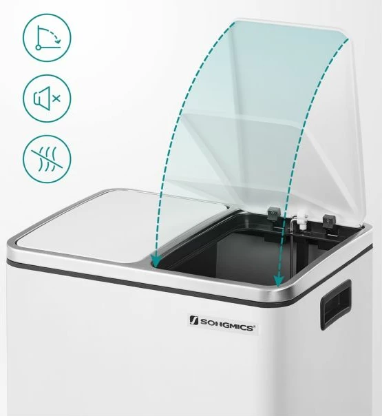 Kosh plehrash kuzhine SONGMICS LTB30WTA, 2 x 15 L, 2 ndarje, me pedal, soft-close, i bardhë