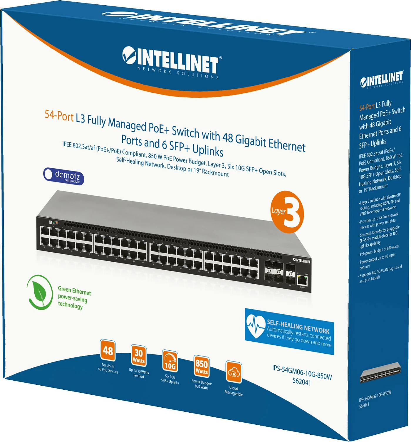 Switch Intellinet 54-P PoE+ Managed, 48x Gigabit, 6x 10GbE, 850W