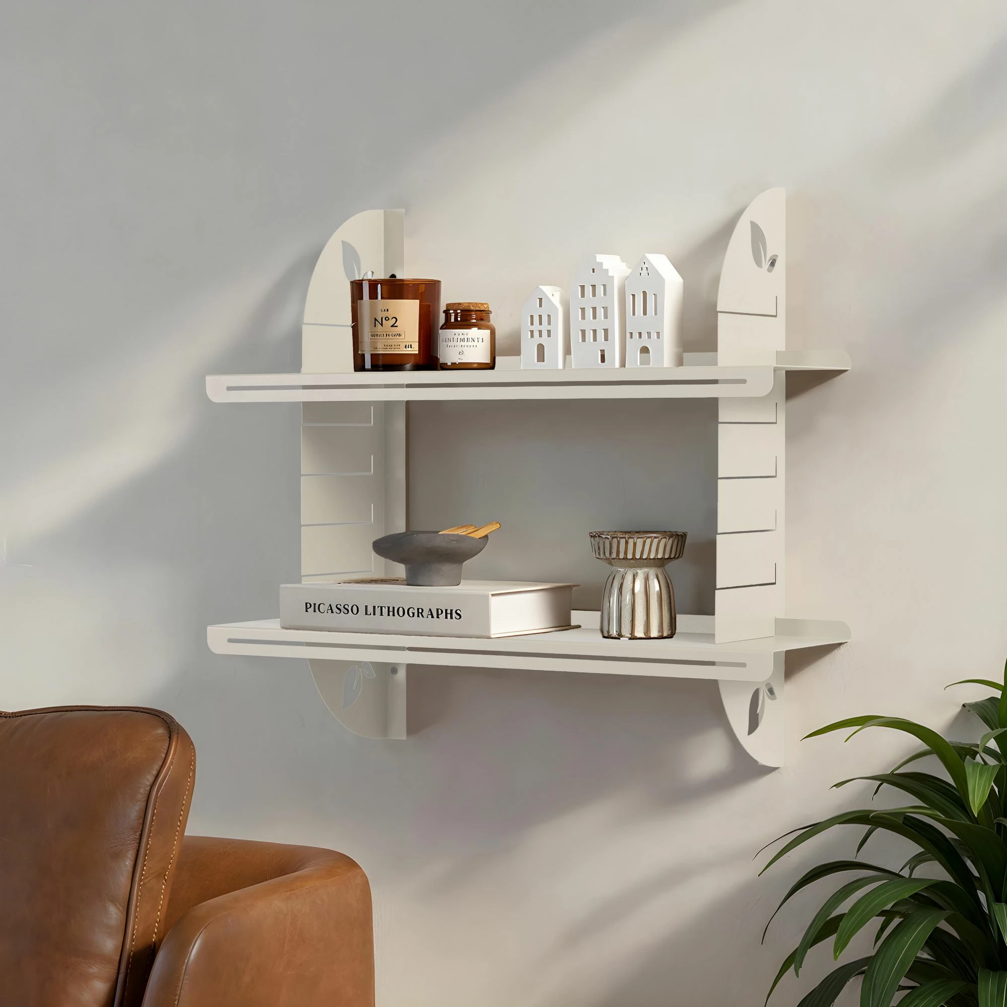 Raft dekorativ metalik për mur, ngjyrë bezhë e butë, Skye Decor, Vlnt126Kr