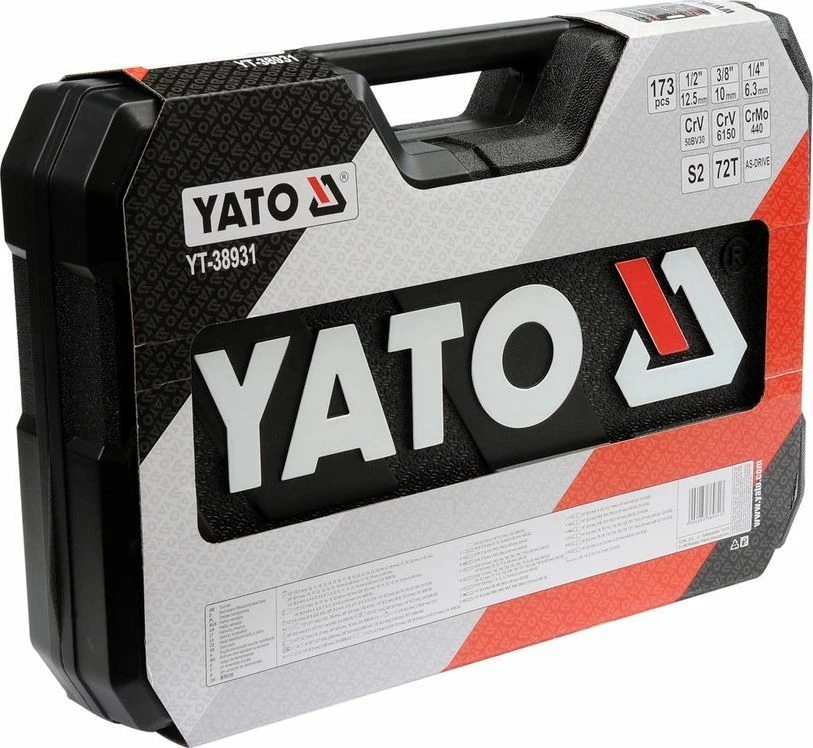 Komplet veglash Yato YT-38931 173 copë 1/4\", 3/8\", 1/2\" me valixhe, e zezë