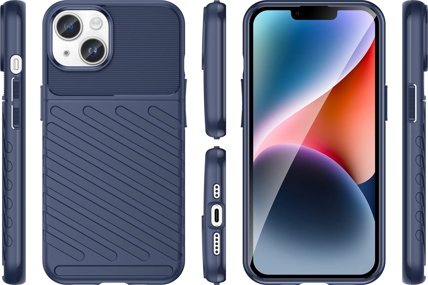 Mbështjellës Hurtel Thunder Case për iPhone 14, i fortë, TPU, kaltër