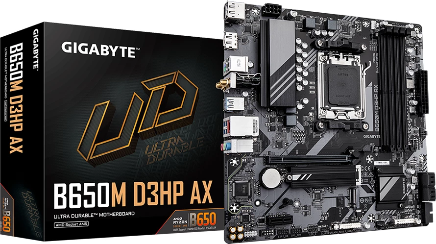 Pllakë amë GIGABYTE B650M D3HP AX, AM5, mATX, 4xDDR5, Wi‑Fi 6E, 2.5GbE, Retail