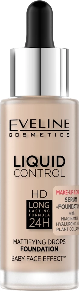 Primer për fytyrë Eveline Cosmetics Liquid Control HD Mattifying me Niacinamide 010 Light Beige për femra, 32ml