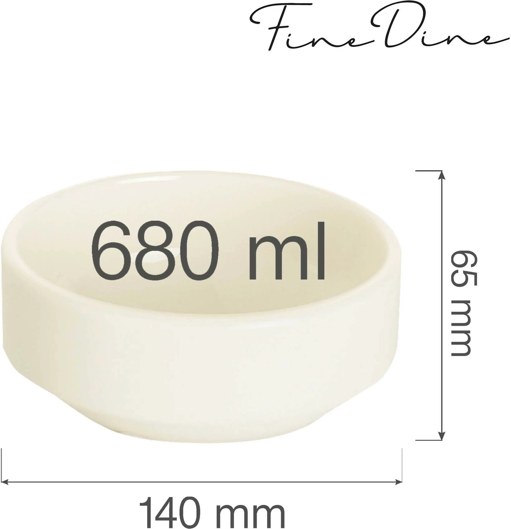 Tas porcelani stackable Fine Dine Crema 660 ml 140 mm krem, set 6 copë