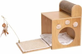 Lodër & shtrat për mace Ferribiella, nga druri, 58 x 30 x 42 cm