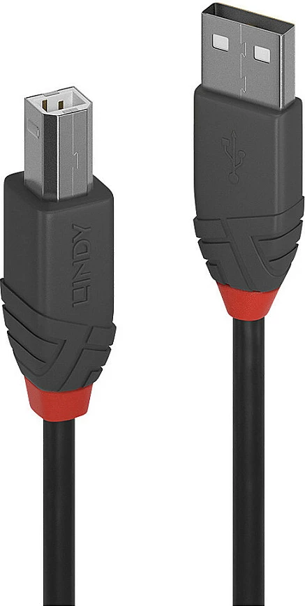 Kabllo USB LINDY Anthra Line, USB-A në USB-B, 2m, USB 2.0, 480 Mbps, e zezë