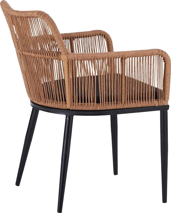 Karrige Naoki Pakoworld pe rattan -metal, përfundim natyral, këmbë/jastëk të zi, 59x62.5x78cm